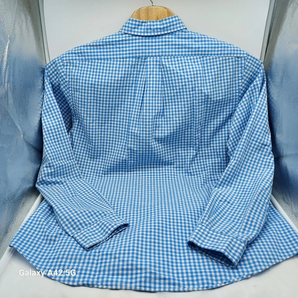 Ralph‎ Lauren Mens XL Custom Fit Blue Gingham Button Down Shirt Pink Pony Logo